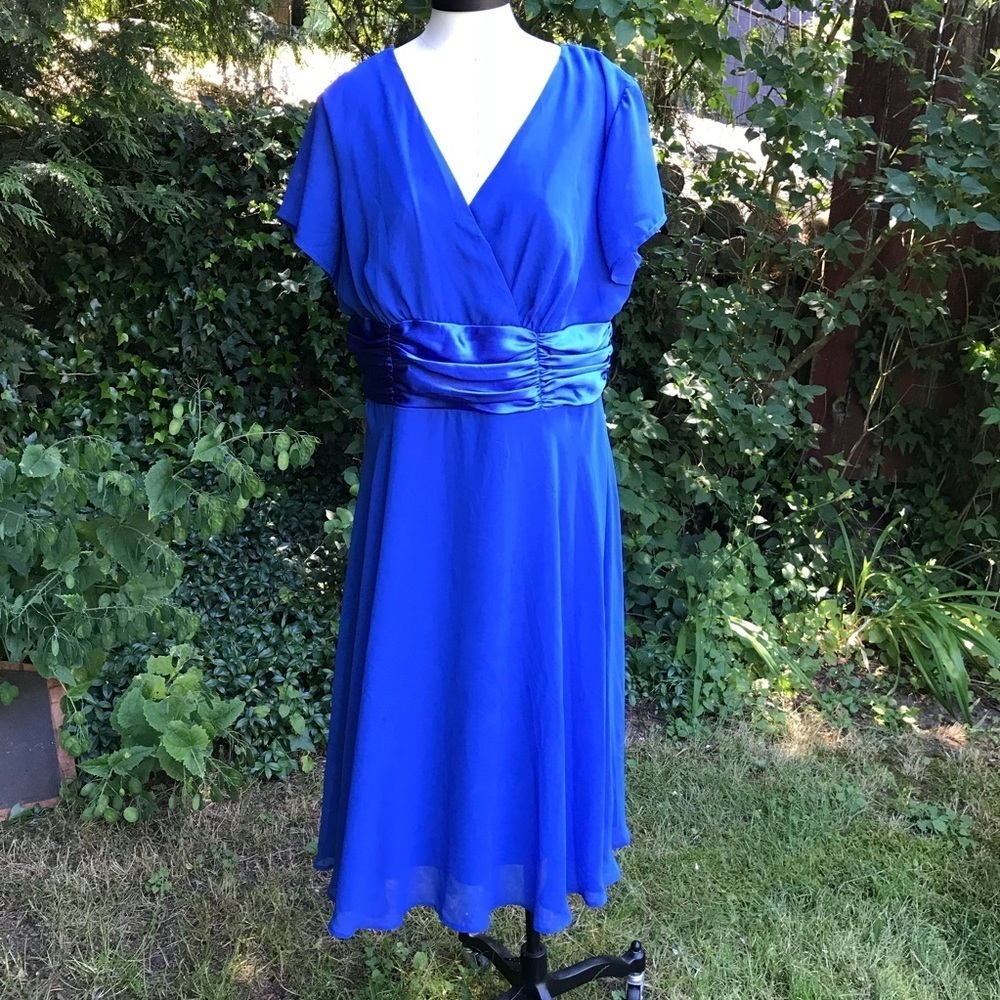 Avenue Royal Blue V-Neck Chiffon Dress